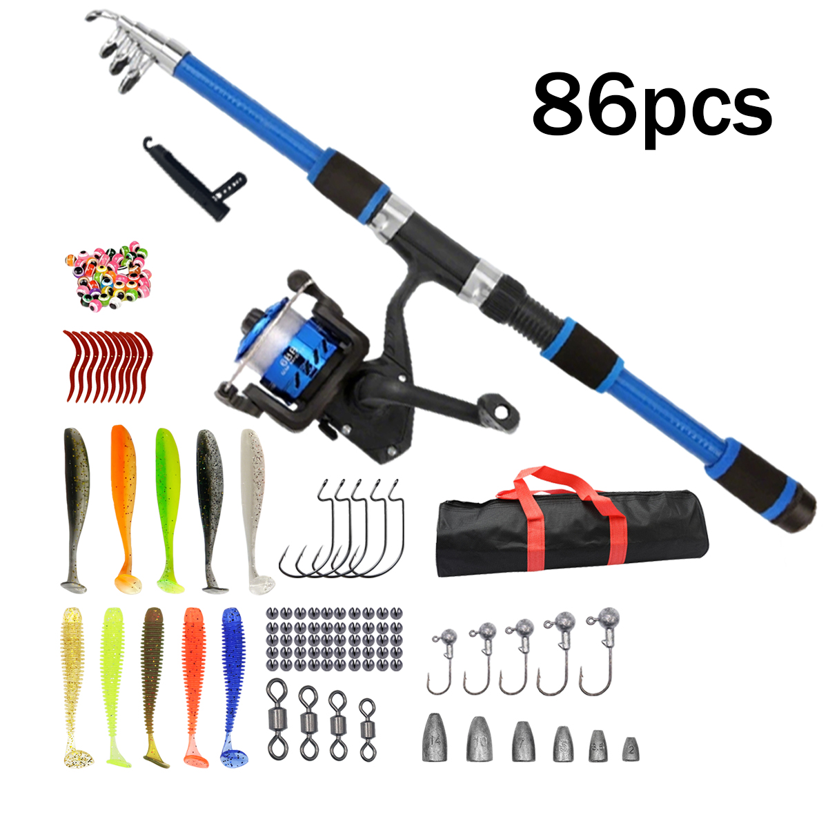 Fishing Equipment For Kids - 91/86Pcs Beginner Fishing Combo 1.8m -