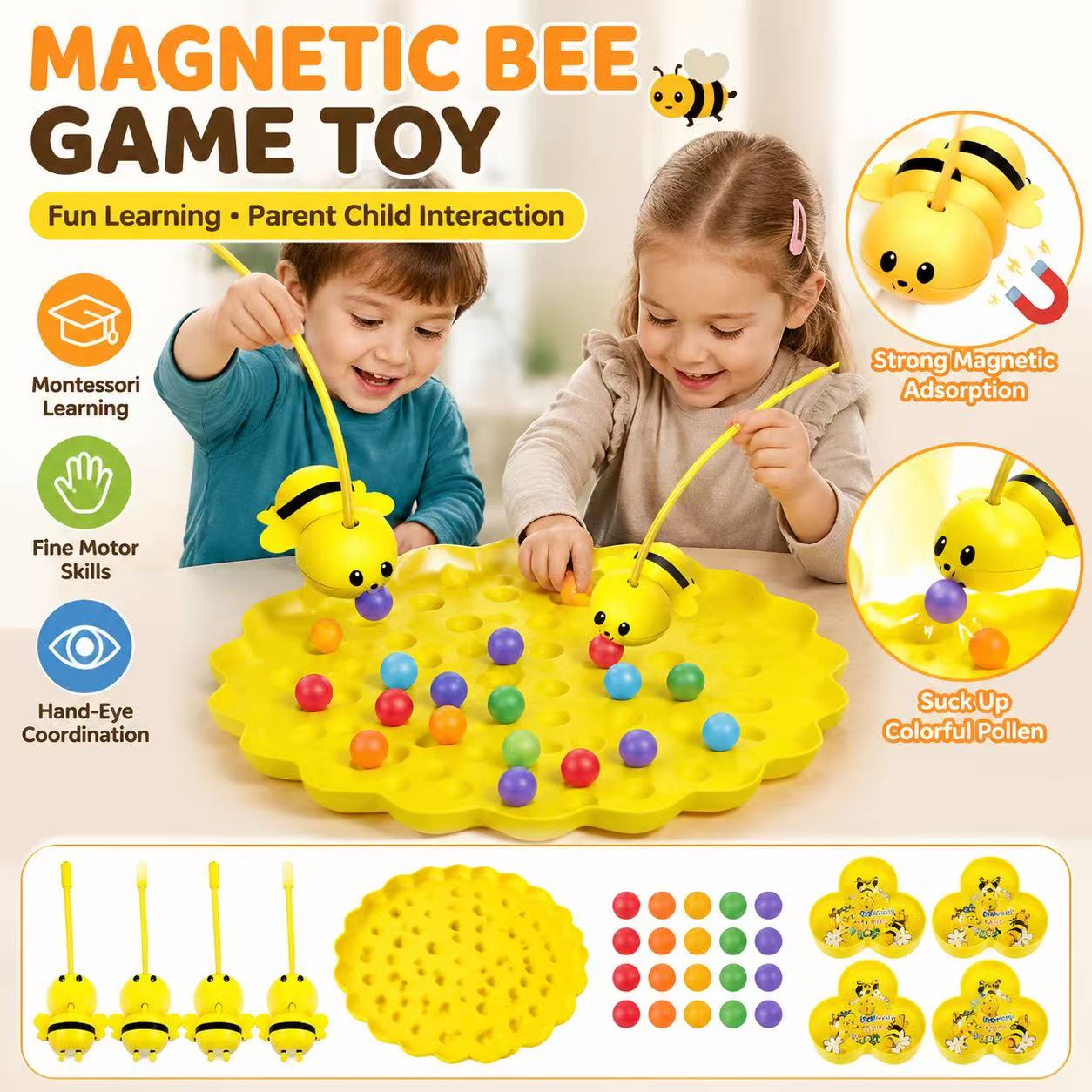 Fishing Equipment For Kids - Cute Bee Honey Collecting Magnetic Game,