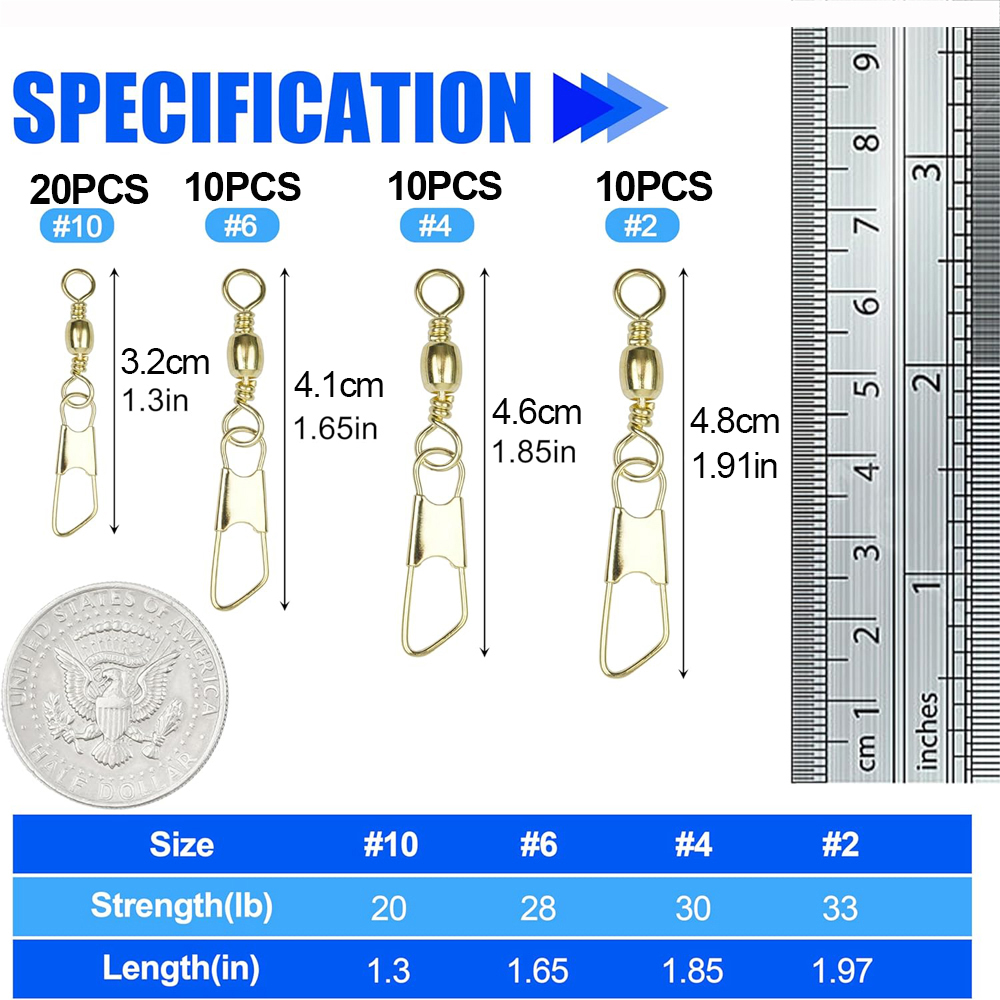 50Pcs Gold Fishing Barrel Swiv - Fishing Equipment Tackle 评论和价格