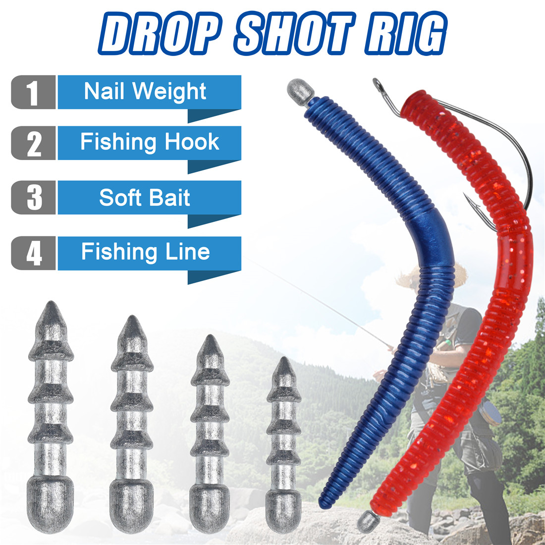 60PCS Nail weights Worm Fishin - Fishing Equipment Tackle 评论和价格